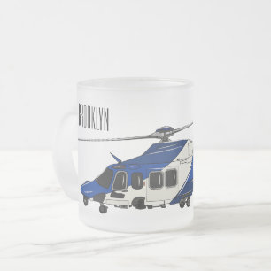 Police helicopter cartoon illustration  frosted glass coffee mug