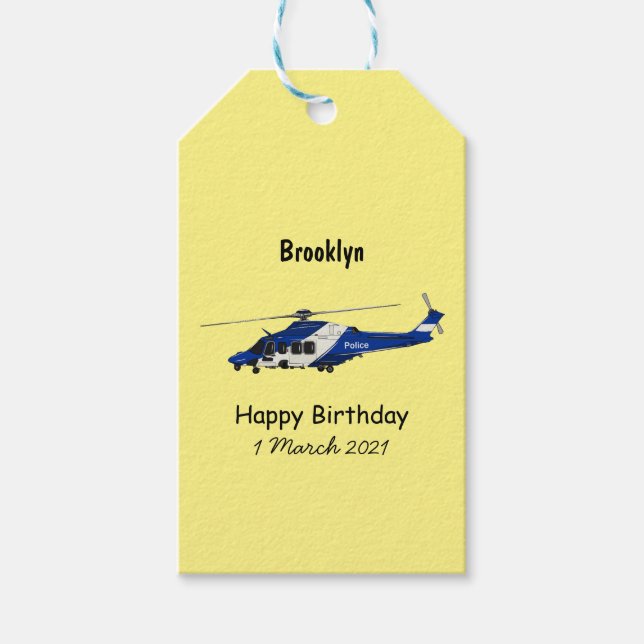 Police helicopter cartoon illustration gift tags (Front)