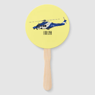 Police helicopter cartoon illustration hand fan
