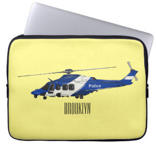 Police helicopter cartoon illustration  laptop sleeve