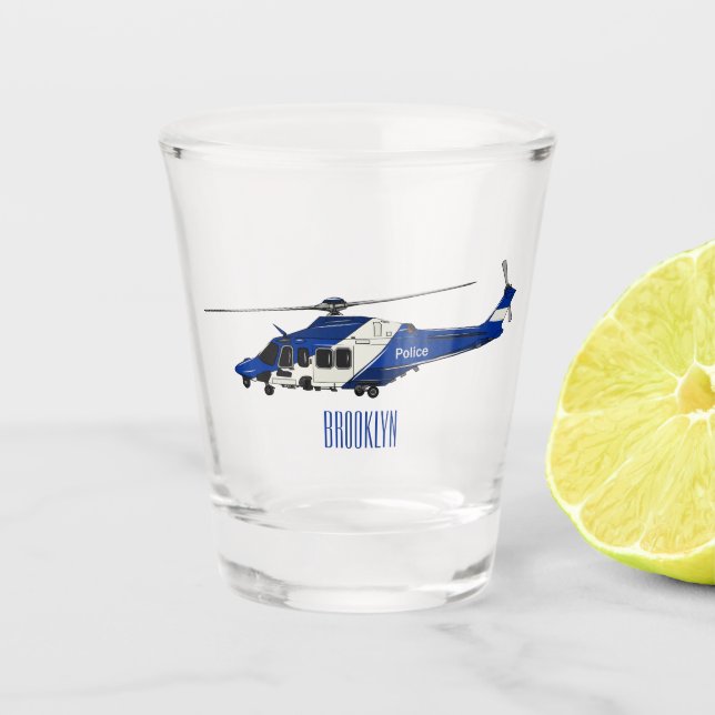 Police helicopter cartoon illustration  shot glass (Front)