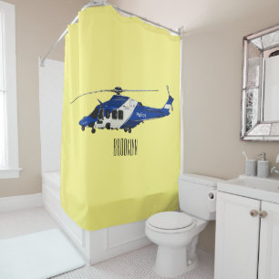 Police helicopter cartoon illustration shower curtain
