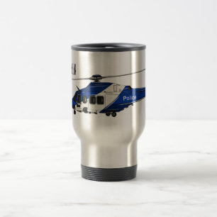Police helicopter cartoon illustration travel mug