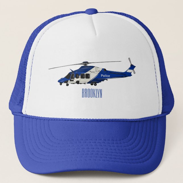 Police helicopter cartoon illustration  trucker hat (Front)