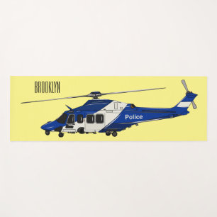 Police helicopter cartoon illustration yoga mat