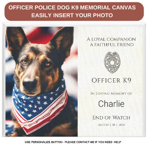 Police K9 Memorial Photo Police Dog Personalised Canvas Print