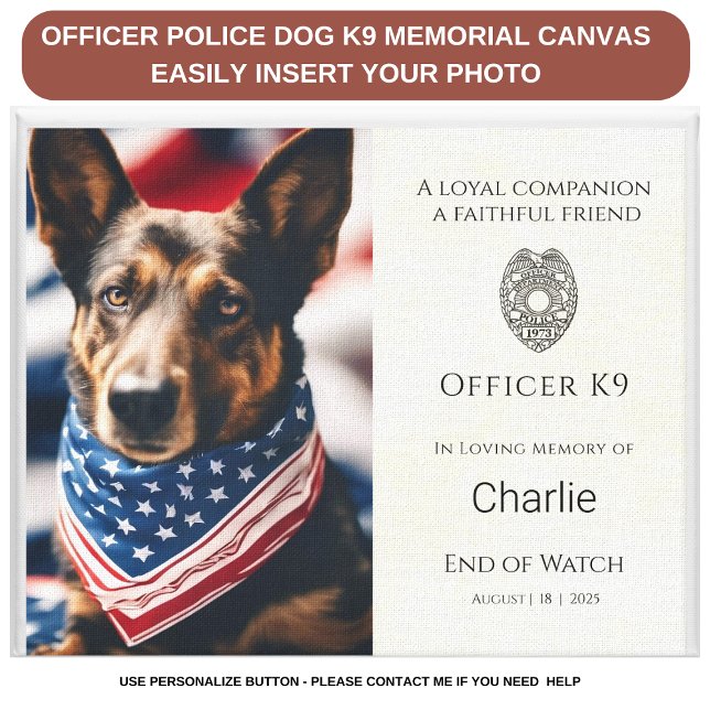 Police K9 Memorial Photo Police Dog Personalised Canvas Print (Creator Uploaded)