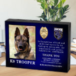 Police K9 Retirement Award Dog Law Enforcement  Wooden Box Sign<br><div class="desc">Honour your best partner and police dog for his dedicated years of service with this Police Dog Retirement Appreciation Photo award plaque. Personalise with your police K9 officer's photo, name, personal message, service dates and service years. Also personalise with badge, department logo or seal. Perfect for police K9 handler gifts...</div>
