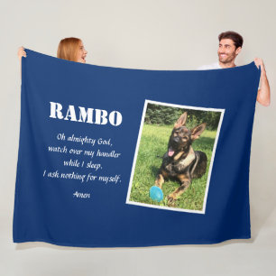 Police K-9 Personalized Photo K9 Prayer Blue Fleece Blanket
