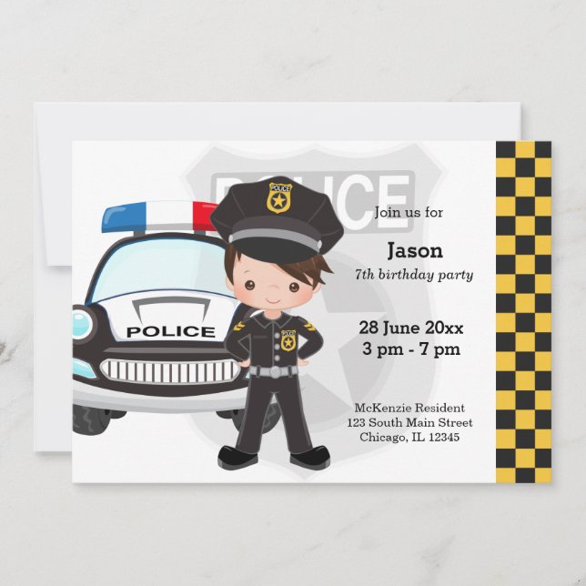 Police kids party invitation (Front)