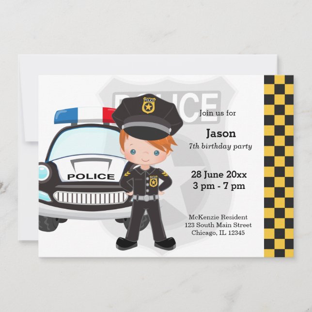 Police kids party invitation (Front)