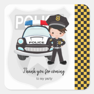 Police kids party square sticker