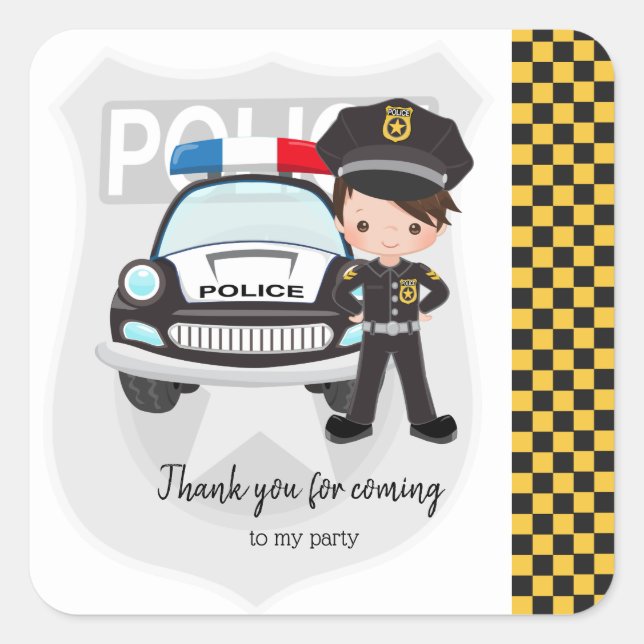 Police kids party square sticker (Front)