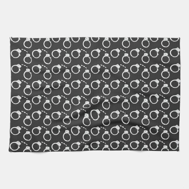 Police Law Enforcement Handcuff Patterned Tea Towel (Horizontal)