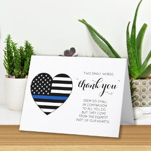Police Law enforcement Thin Blue Line Heart  Thank You Card