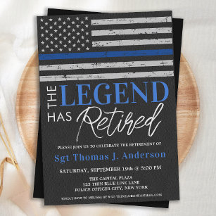 Police Legend Retirement Thin Blue Line Flag Party Invitation