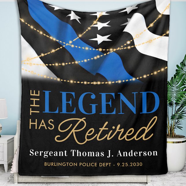 Police Legend Thin Blue Line Flag Retirement Gift Fleece Blanket (Creator Uploaded)