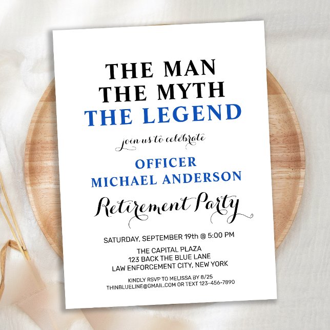 Police Legend Thin Blue Line Retirement Party  Invitation Postcard (Creator Uploaded)
