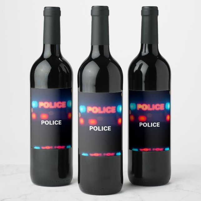 Police Lights – Flashing Emergency Night Design Wine Label (Bottles)