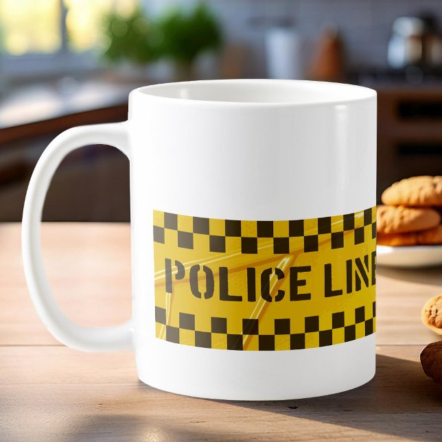 Police line do not cross yellow stripes coffee mug (Creator Uploaded)