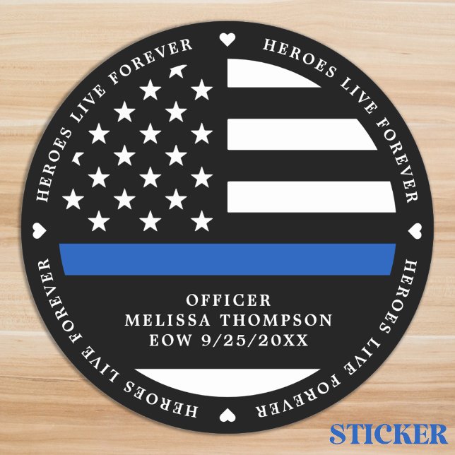 Police Memorial Fallen Officer Thin Blue Line Classic Round Sticker (Creator Uploaded)