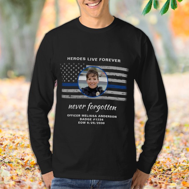 Police Memorial Officer Photo EOW Thin Blue Line  T-Shirt (Creator Uploaded)