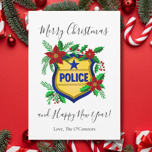 Police Merry Christmas & Happy New Year Shield Holiday Card