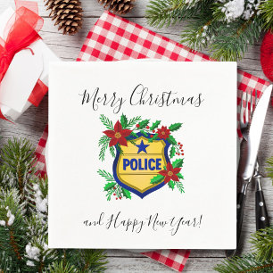Police Merry Christmas & Happy New Year Shield Napkin