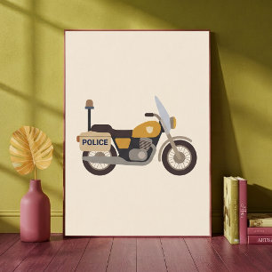 Police Motorcycle Neutral Nursery Art Print