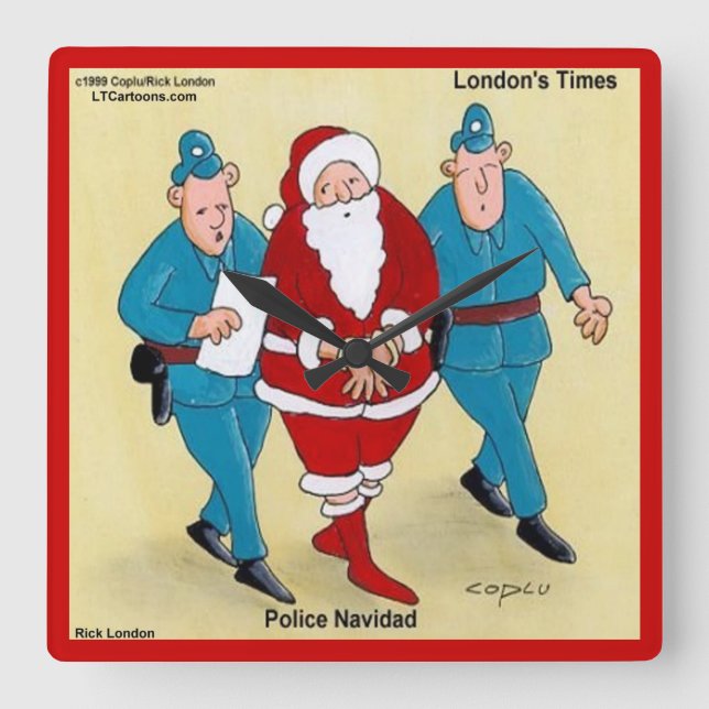 Police Navidad Funny Wall Clock (Front)