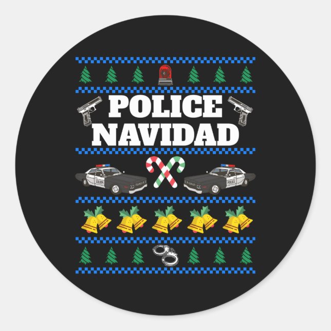 Police Navidad Ugly Classic Round Sticker (Front)