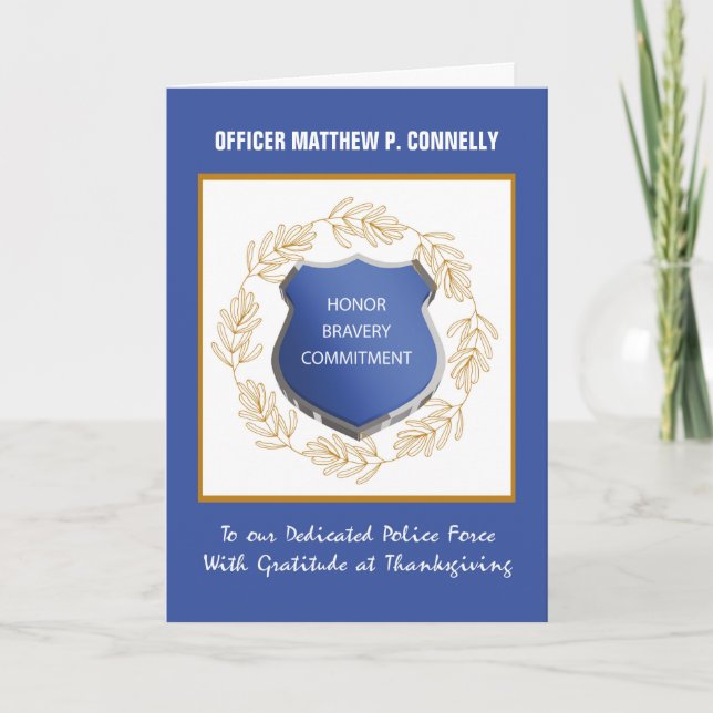 Police Office Thanksgiving Thank You Wreath Card (Front)