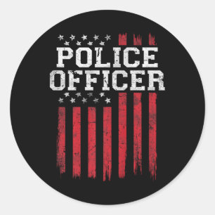 Police Officer American Flag Usa Patriot Patriotic Classic Round Sticker