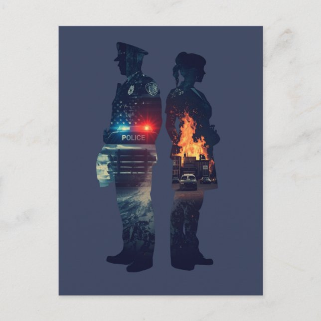 Police Officer and Nurse Couple Silhouette Postcard (Front)
