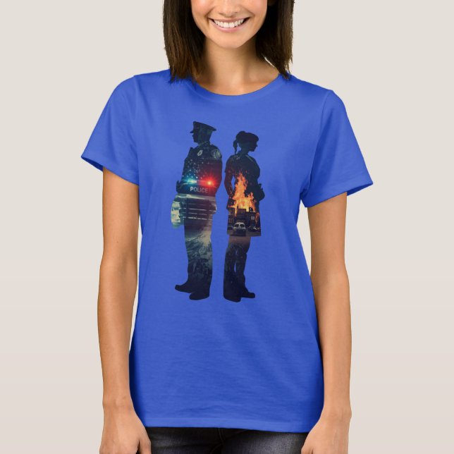 Police Officer and Nurse Couple Silhouette T-Shirt (Front)