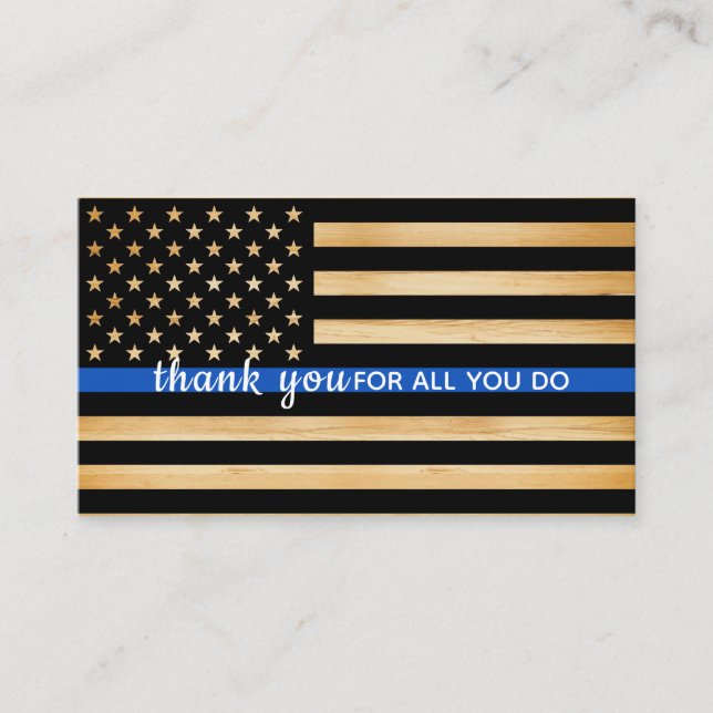 Police Officer Appreciation Rustic Flag Thank You Business Card (Front)