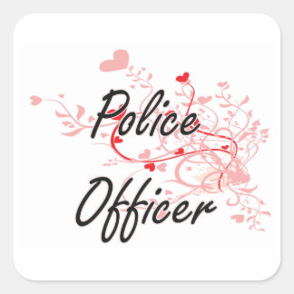 Police Officer Artistic Job Design with Hearts Square Sticker