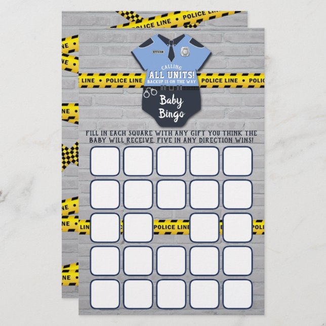 Police Officer Baby Shower Bingo (Front/Back)