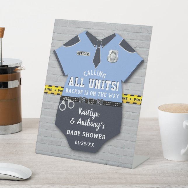 Police Officer Baby Shower Welcome Pedestal Sign (In SItu)