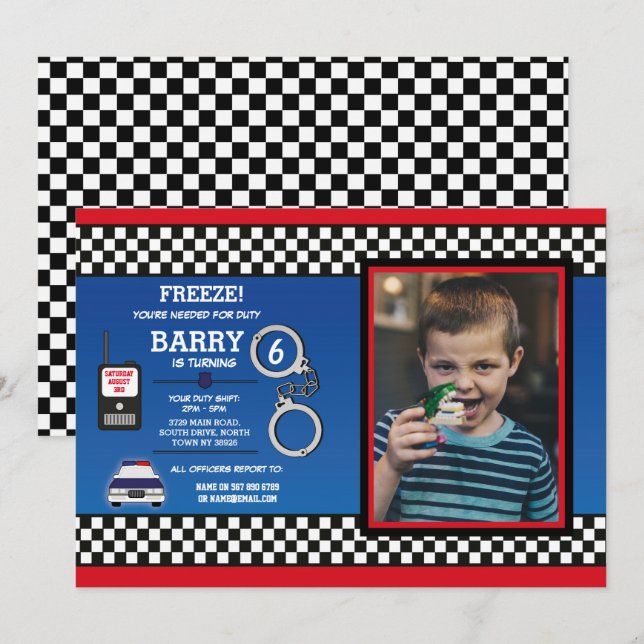 Police Officer Birthday Party Detective Photo Invitation (Front/Back)