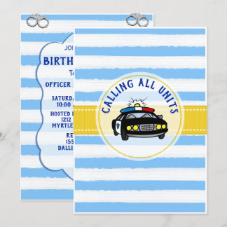 Police Officer Blue and Gold Birthday Invitation