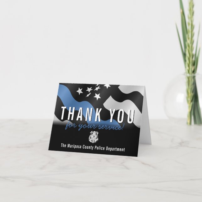 Police Officer Blue Line Law Enforcement Thank You Card (Front)