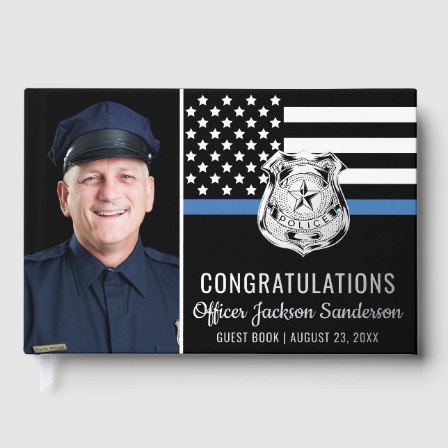 Police Officer Blue Line Photo Retirement Party Guest Book (Front)