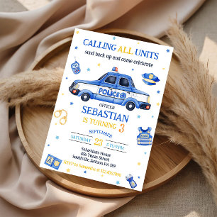 Police Officer Calling All Units Kids Birthday Invitation