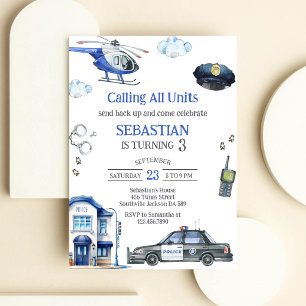 Police Officer Calling All Units Kids Birthday Invitation