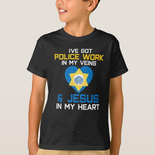 Police Officer Christian Jesus Cop Believer T- T-Shirt (Front)