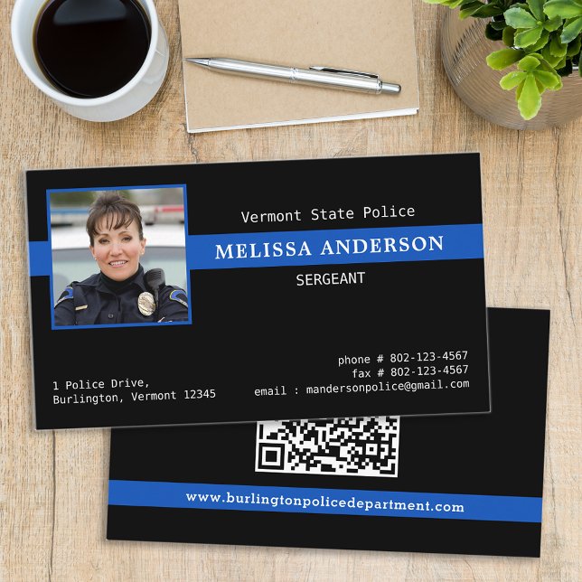 Police Officer Custom Photo Law Enforcement QR cod Business Card (Creator Uploaded)