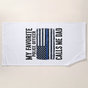 Police Officer Dad Thin Blue Line Vintage Vector D Beach Towel