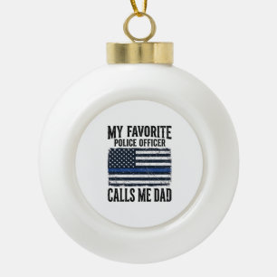 Police Officer Dad Thin Blue Line Vintage Vector D Ceramic Ball Christmas Ornament