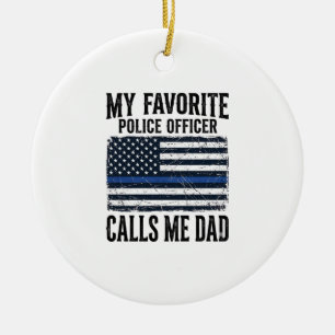 Police Officer Dad Thin Blue Line Vintage Vector D Ceramic Tree Decoration